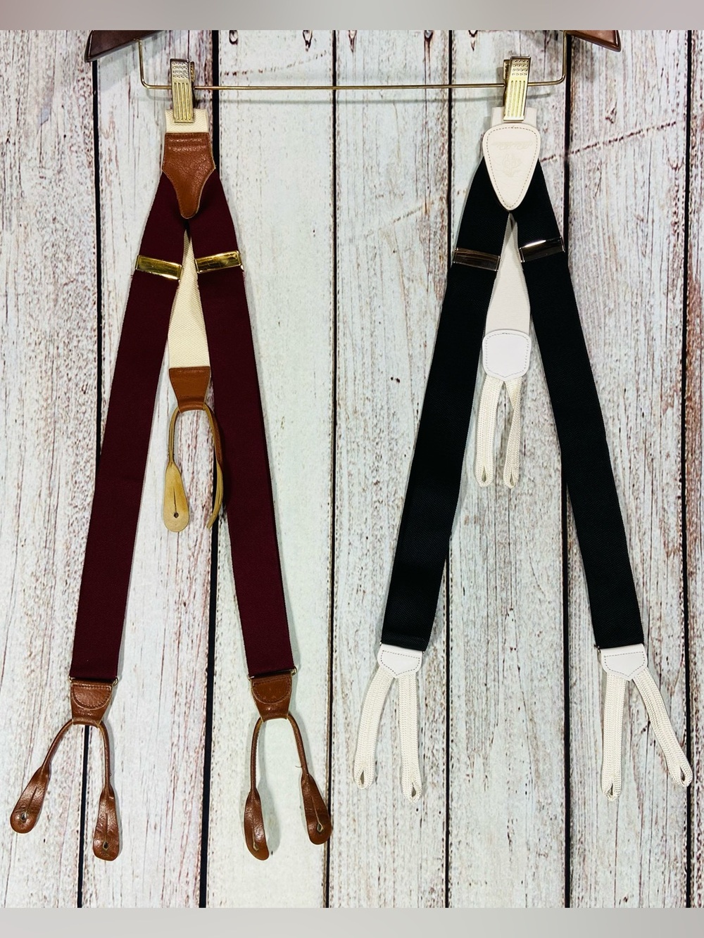 Brooks Brothers Black Suspenders with White Leather Trim